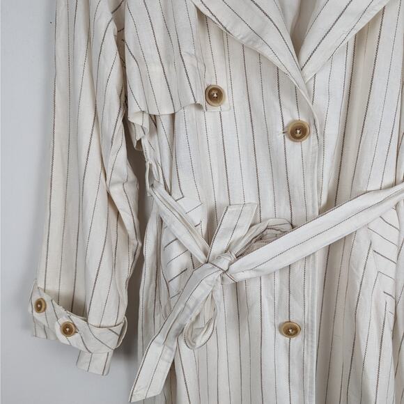 We The Free Free People Melia Mac Linen Blend Trench Long Coat Size Medium NWOT - Picture 5 of 12